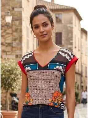 Express Multicolor Mixed Print V-neck Cap Sleeve Top Size XS